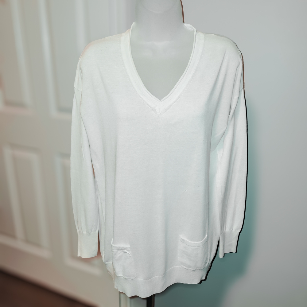 Mango - Classic White V-Neck Sweater